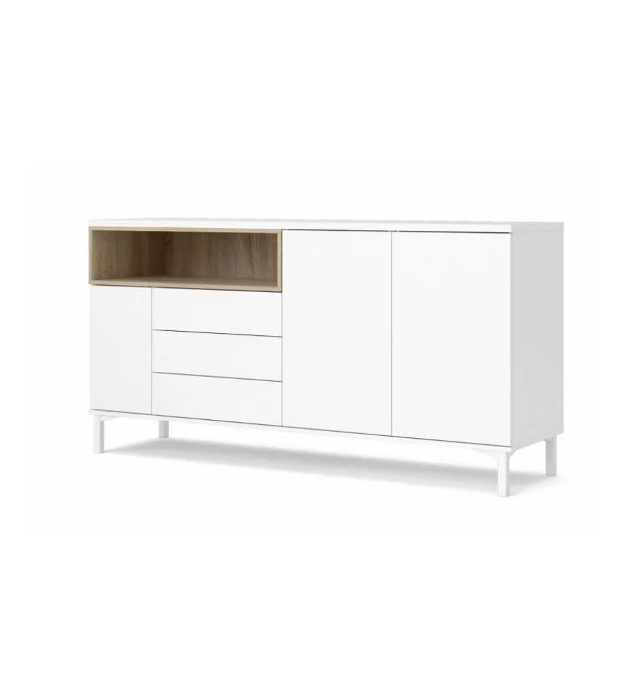 Mobile buffet bianco 3 ante e 3 cassetti, 176x90x48 cm